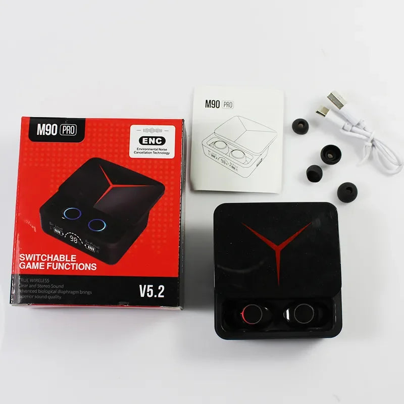 M90 Pro TWS M90pro Gaming Earphones Headphones Wireless Earbuds BT 5.2 Quick Pairing LED Display Noise Cancelling Sports Headset