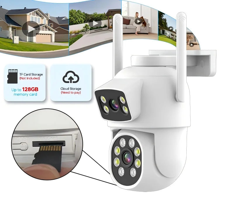 US Local Stock Mini Ptz Dual Lens 4MP HD WiFi Camera Dual View Built-in Microphone Two Way Audio Wireless Smart Camera