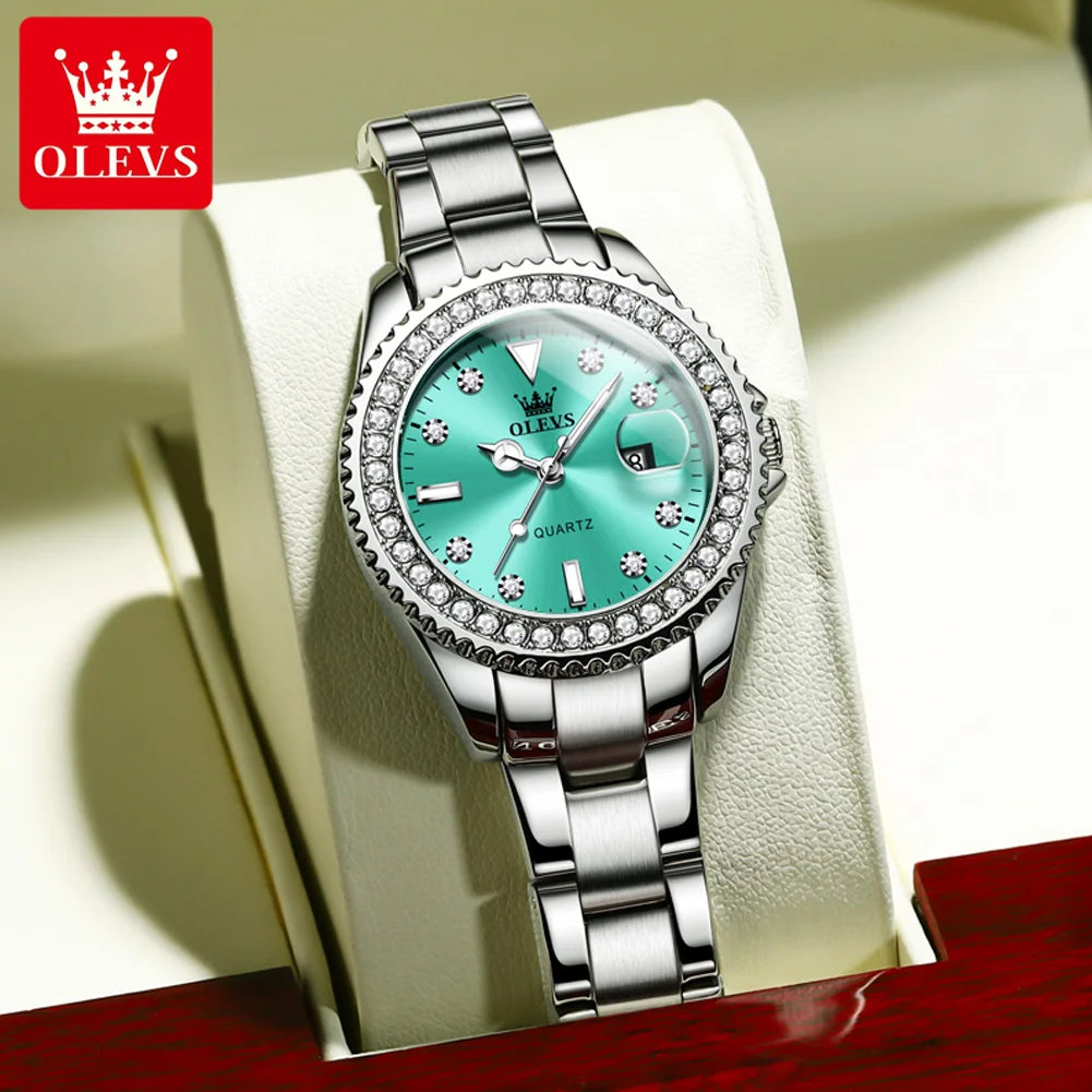 OLEVS Women's Watches Top Brand Original Quartz Ladies Waterproof Date New Arrival Luxury Diamond Wristwatch 9945