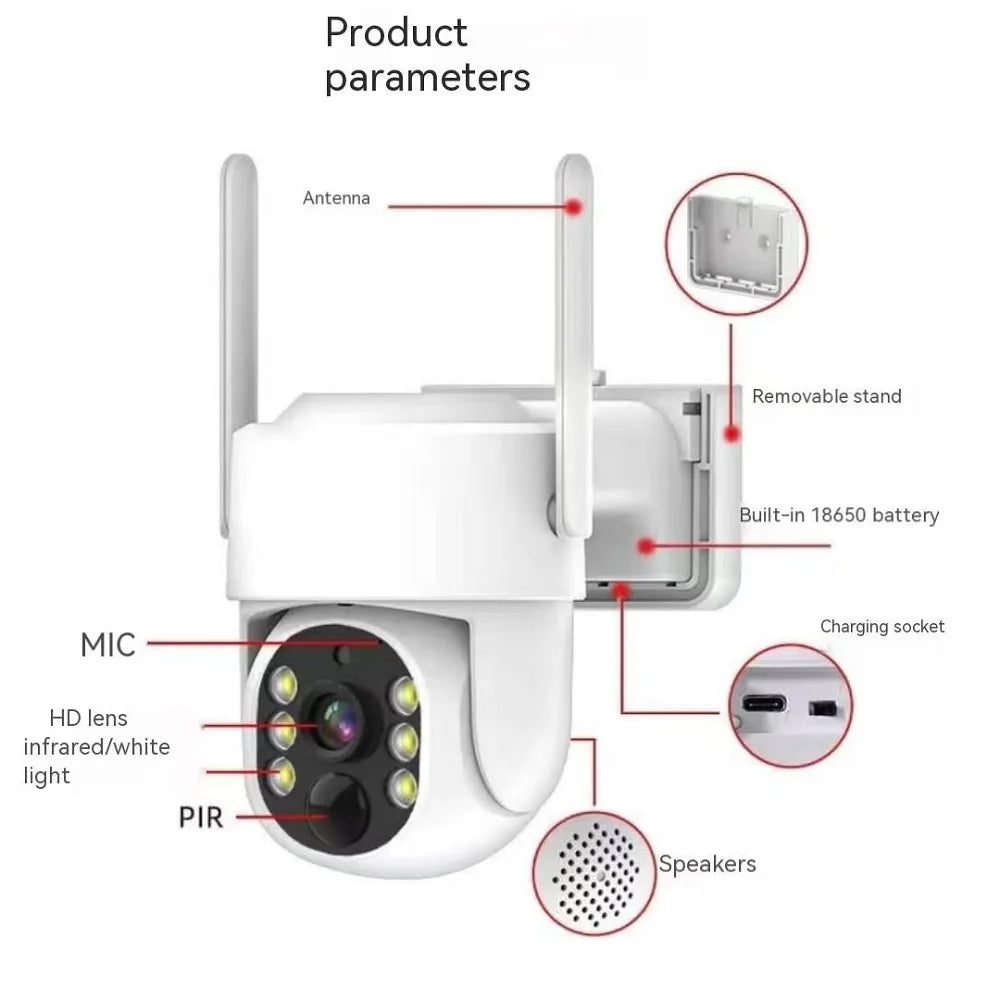 4MP Smart Outdoor Solar Powered Camera Wifi Battery Cameras for Home Security PTZ WiFi Wireless Solar Security Camera
