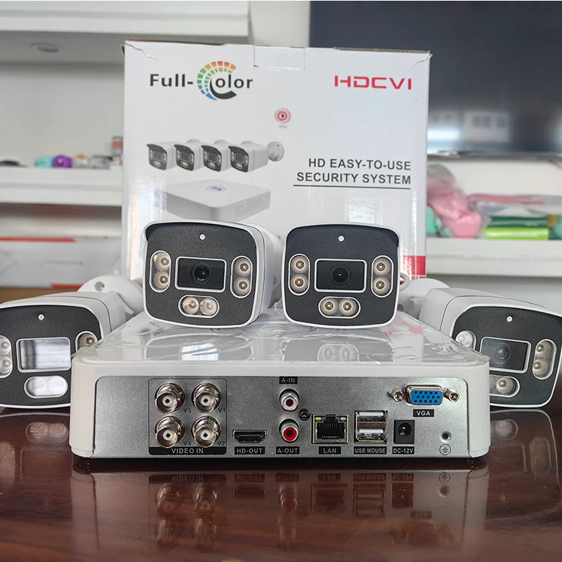 HD Lens 3.6mm 4CH 2MP Bullet Camera Home Security IP67 Full Color Night Vision AHD CCTV Camera System Analog XVR Kit