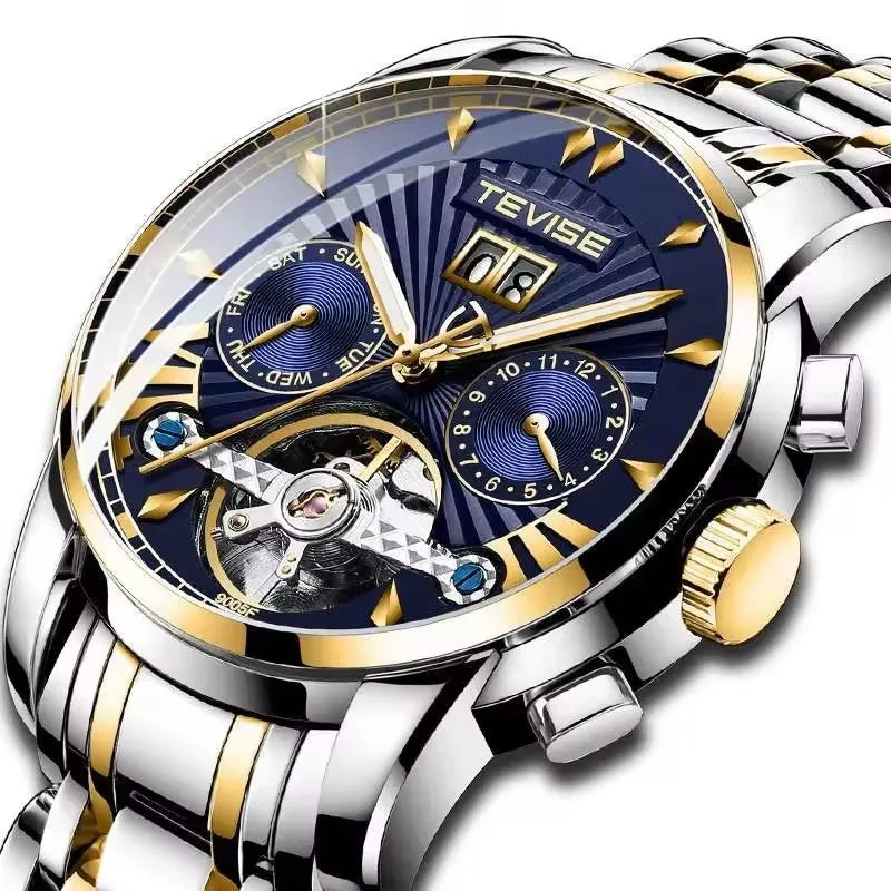 TEVISE T9005F 9005F Elegant Fashion Waterproof Stainless Steel Strap Mechanical Hollow Luminous Function Automatic Men's Watches