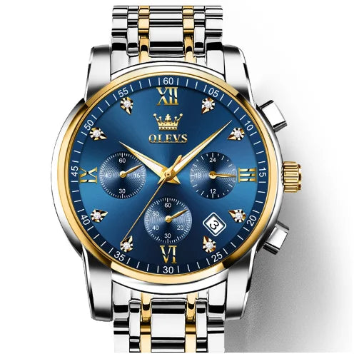 OLEVS 2858 Moon Phase Men's Watches Chic Top Original Quartz Wrist Clock Waterproof Chronograph Stainless Steel Watch for Men
