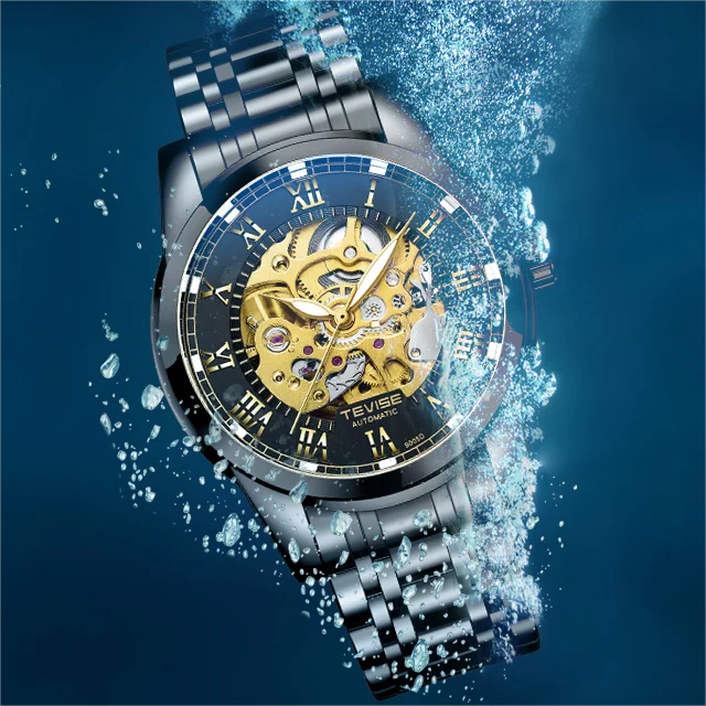 TEVISE T9005D Charm Hollow Luminous Automatic Life Waterproof 9005D Mechanical Luxury Stainless Steel Strap Men's Watches