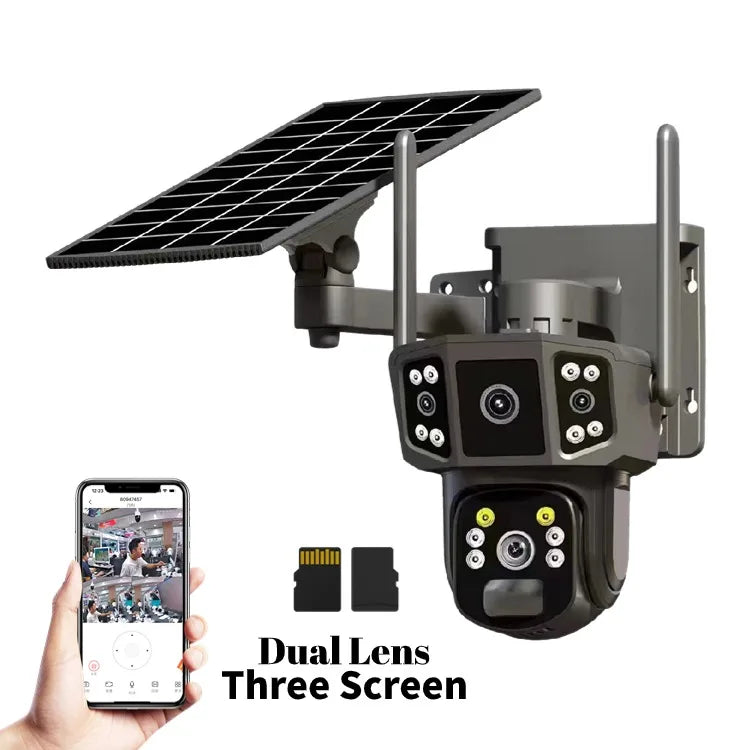 Dual Lens Three Screen Home Security System with Camera Solar 4g Sim Card V380 Pro Security Camera Motion Sensor Security Camera