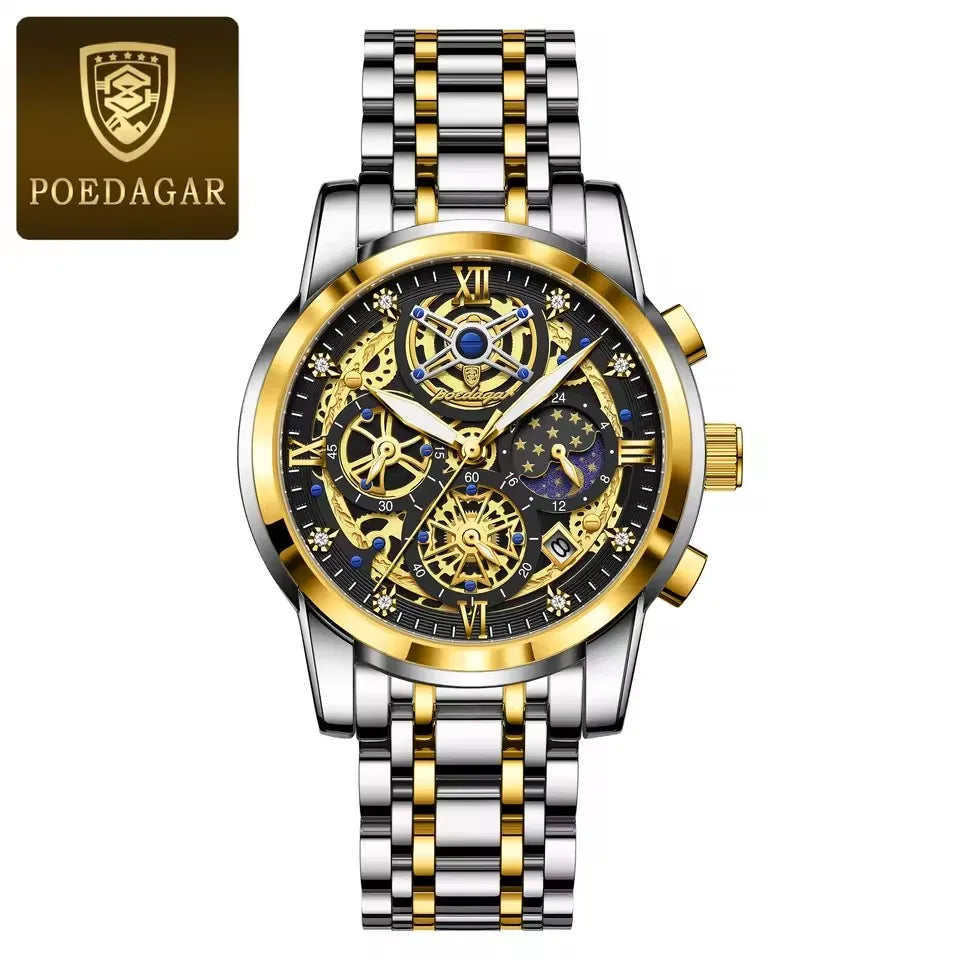 POEDAGAR 984 Luxury Fashion Watch Men Waterproof Luminous Auto Date Chronograph Japan Quartz Stainless Steel Strap Men's Watches