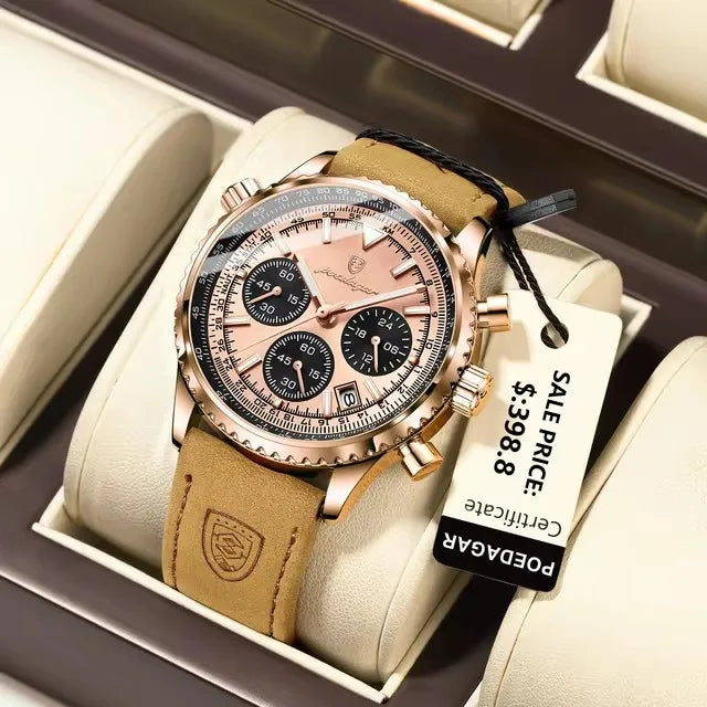 POEDAGAR 960 Luxury Watch for Men Sport Quartz Leather Men's Watches Waterproof Luminous Date Chronograph Man Watch 2025