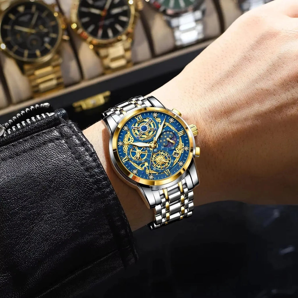 POEDAGAR 984 Luxury Fashion Watch Men Waterproof Luminous Auto Date Chronograph Japan Quartz Stainless Steel Strap Men's Watches