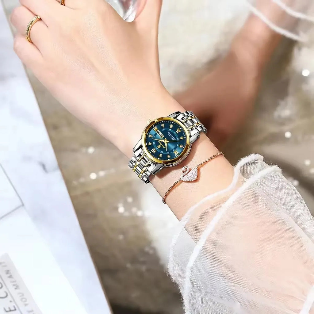 POEDAGAR Women Wristwatch 769 Luxury Diamond Quartz Ladies Watch Waterproof Stainless Steel Luminous Date Week Women's Watches