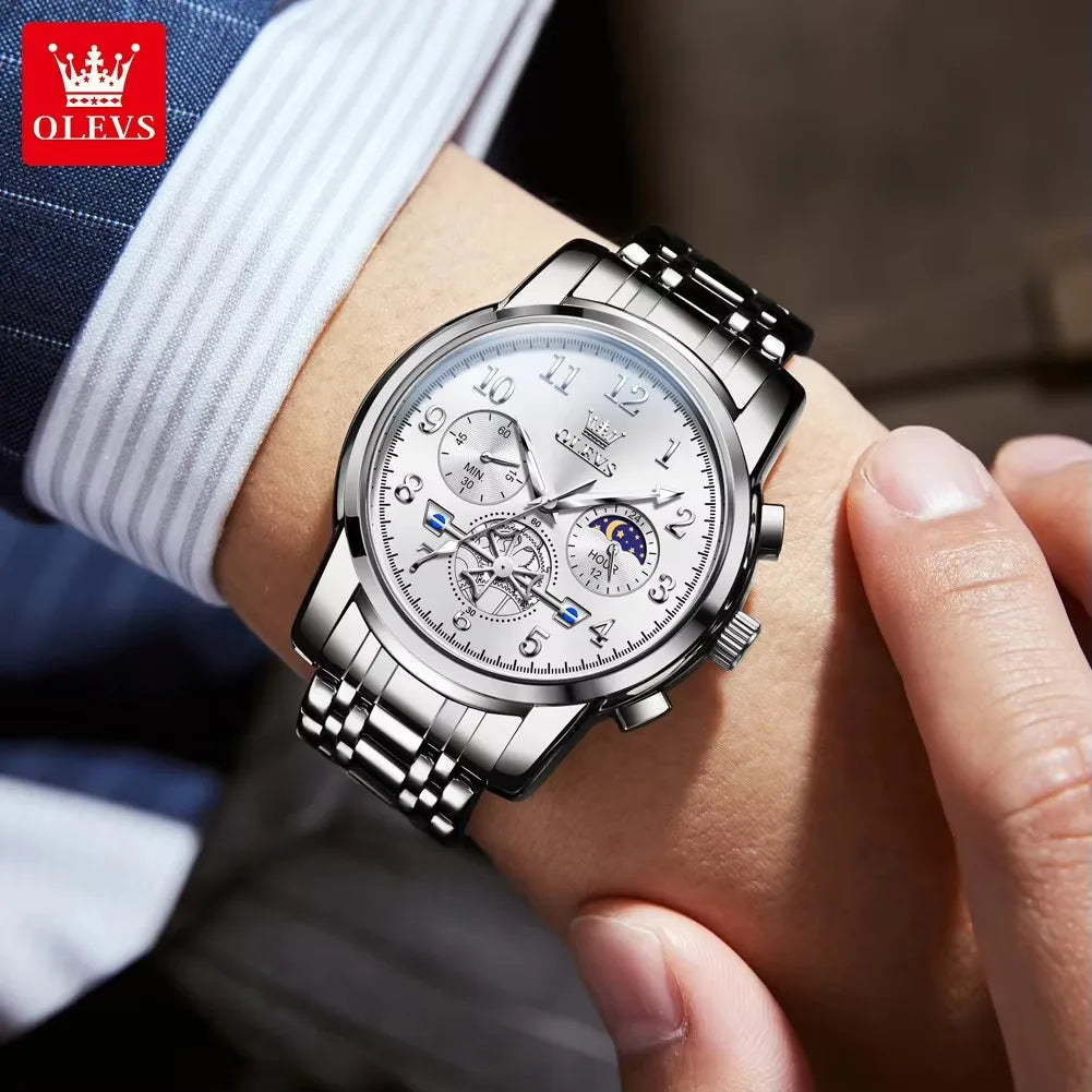 OLEVS 2900 Men's Watches Business Top Luxury Quartz Men Stainless Steel Strap Waterproof Luminous Hands Wristwatch Reloj Hombre