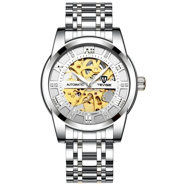 TEVISE T9005A 9005A Luminous Hands Automatic Wristwatches Waterproof Mechanical Hollow Out Stainless Steel Men's Watches for Men