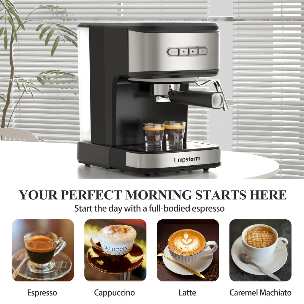 Empstorm 2 in 1 Capsule and Powder Semi-Automatic Coffee Machine Makes Espressos Lattes Cappuccinos for Office Home Hotel Use