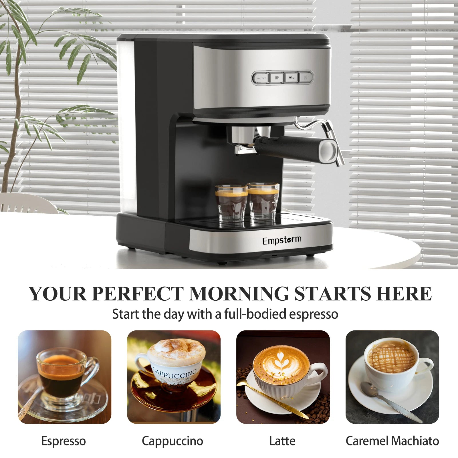Empstorm 2 in 1 Capsule and Powder Semi-Automatic Coffee Machine Makes Espressos Lattes Cappuccinos for Office Home Hotel Use