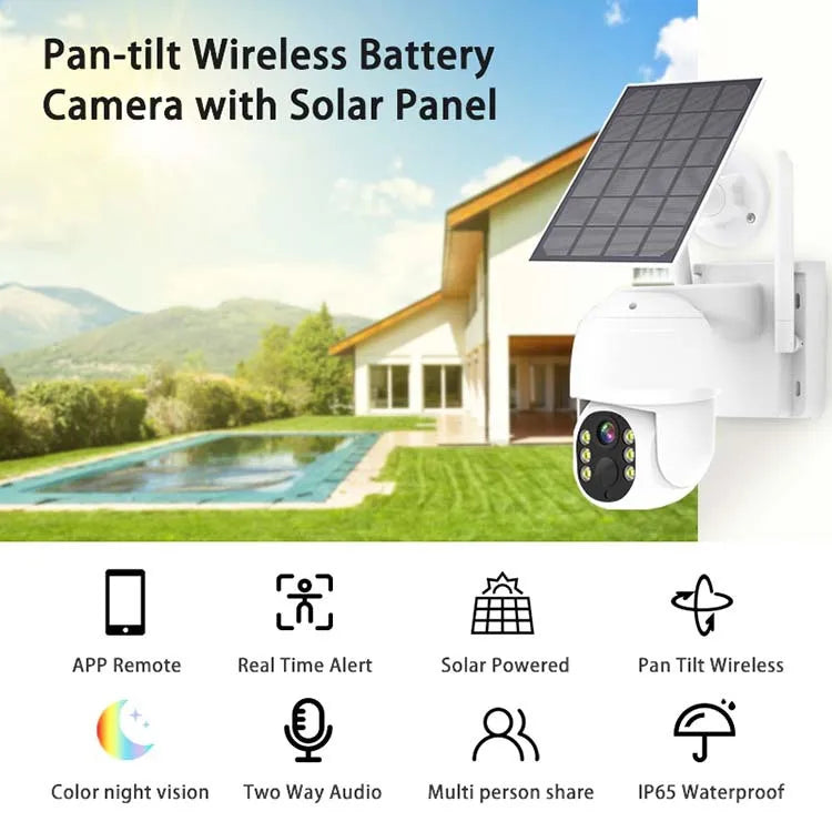 Rscamtom 4MP Solar Power Two Way Audio PTZ Camera Wifi NVR System 4CH Solar Lcd Monitor Cctv Kit Wireless Security Camera
