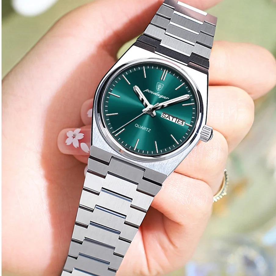 POEDAGAR 786 Luxury Watch Woman Ladies Elegant Quartz Watch Waterproof Luminous Date Week Stainless Steel Women's Watches Clock
