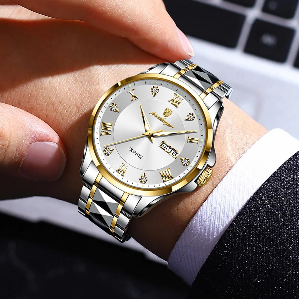 POEDAGAR 883 Stainless Steel Belt Quartz Men's Watches Male Reloj Fashion Men Clock Waterproof Luminous Date Week Man Wristwatch