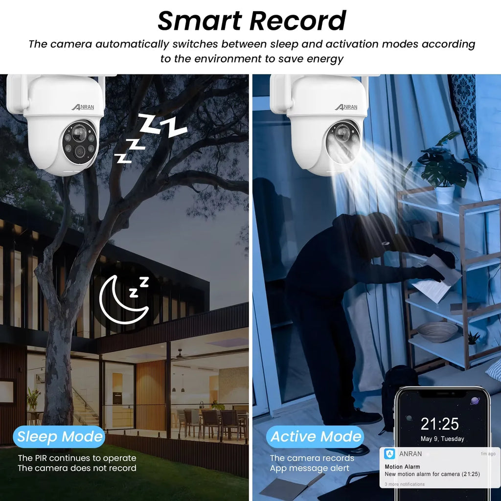 ANRAN 2K Solar Powered Security Camera Outdoor,2.4G WiFi,CCTV Wireless Camera Home,2 Way Audio,Human Detection,IP65 Waterproof