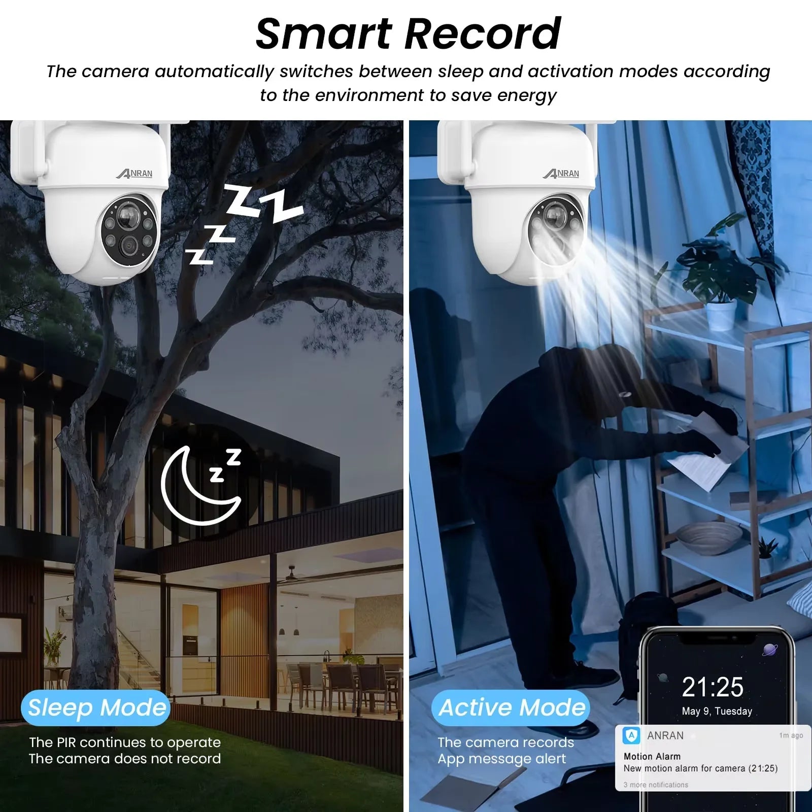 ANRAN 2K Solar Powered Security Camera Outdoor,2.4G WiFi,CCTV Wireless Camera Home,2 Way Audio,Human Detection,IP65 Waterproof