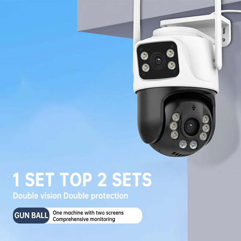 Wistino Icsee Dual Lens Wifi Smart Camera Outdoor Waterproof Gun Ball Linkage Home Wifi Security Camera