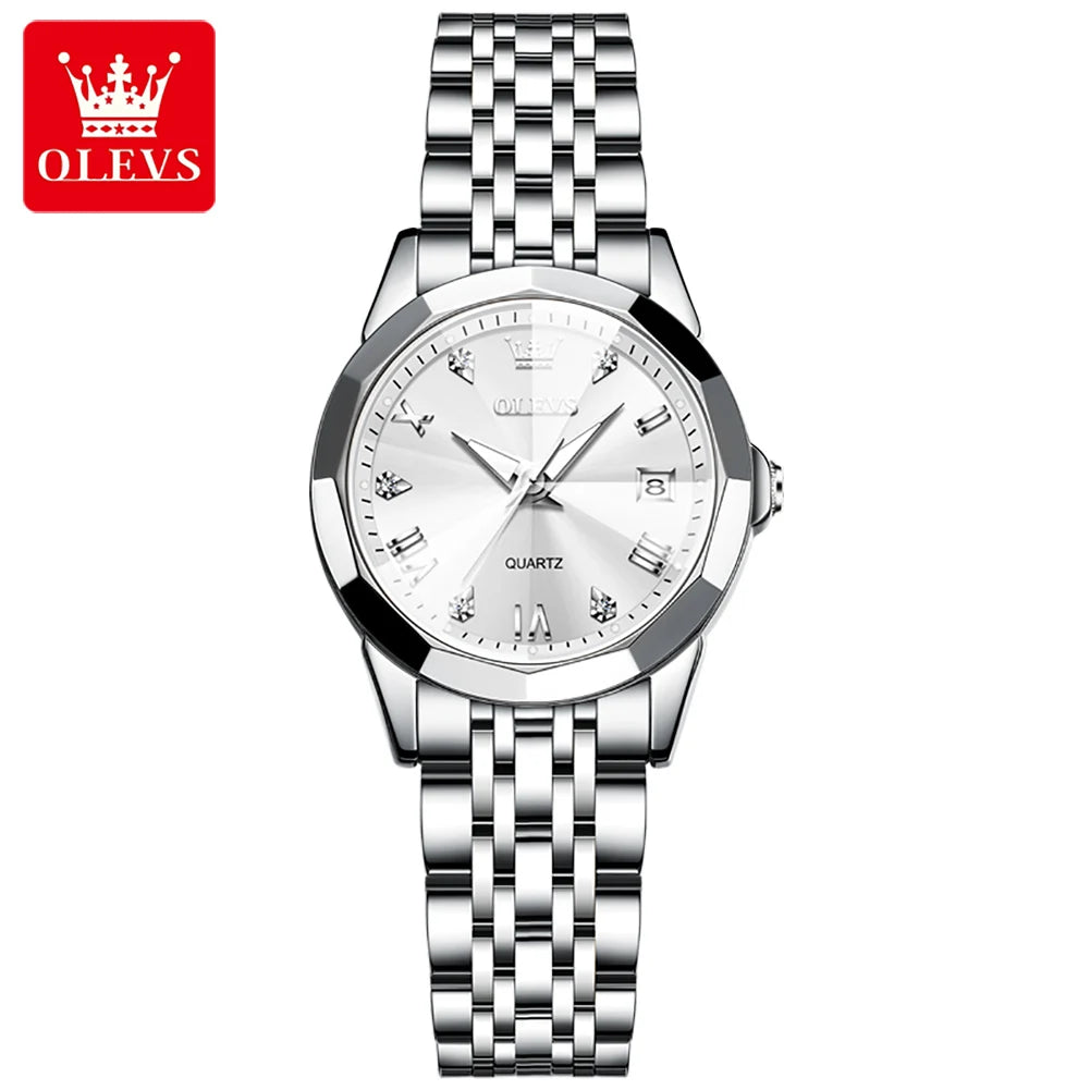 OLEVS 9931 Top Brand Women's Watches Elegant Rhombus Mirror Original Quartz Smart Ladies Wristwatch Stainless Steel Waterproof
