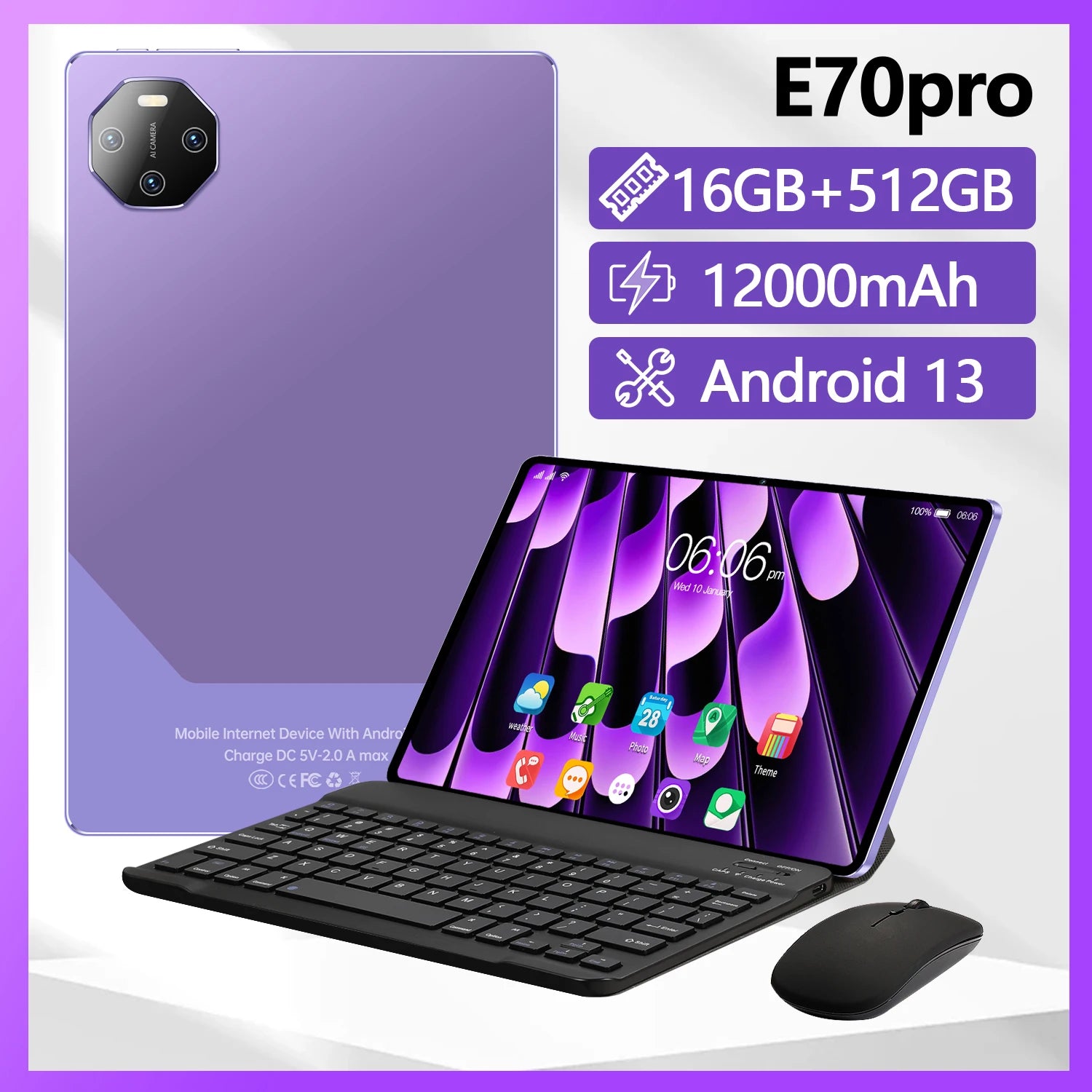 E70 Pro MTK Octa Core Processor 12000mAh Battery Tablet PC With 11.6-inch HD Screen 16GB+512GB Storage  Android 13 System