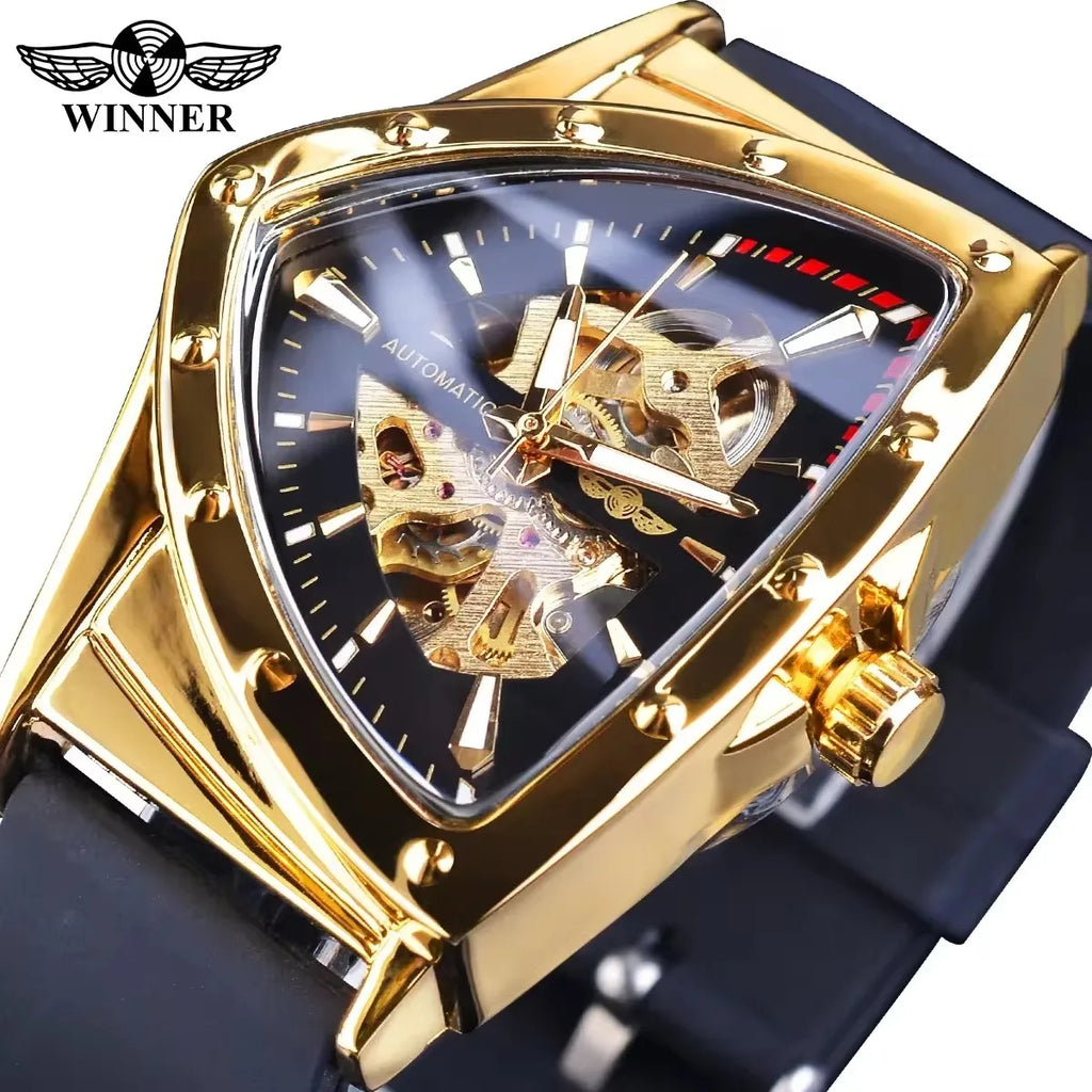 WINNER Sport Style Men's Watches Transparent Mechanical Watch Triangle Automatic   With Luminous Pointers
