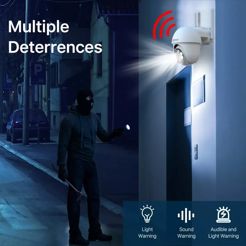 ANRAN 5MP Security Camera WiFi Camera,Solar Powered WiFi Camera,360° PTZ View,Siren Alarm,2 Way Talk,Color Night Vision,IP65