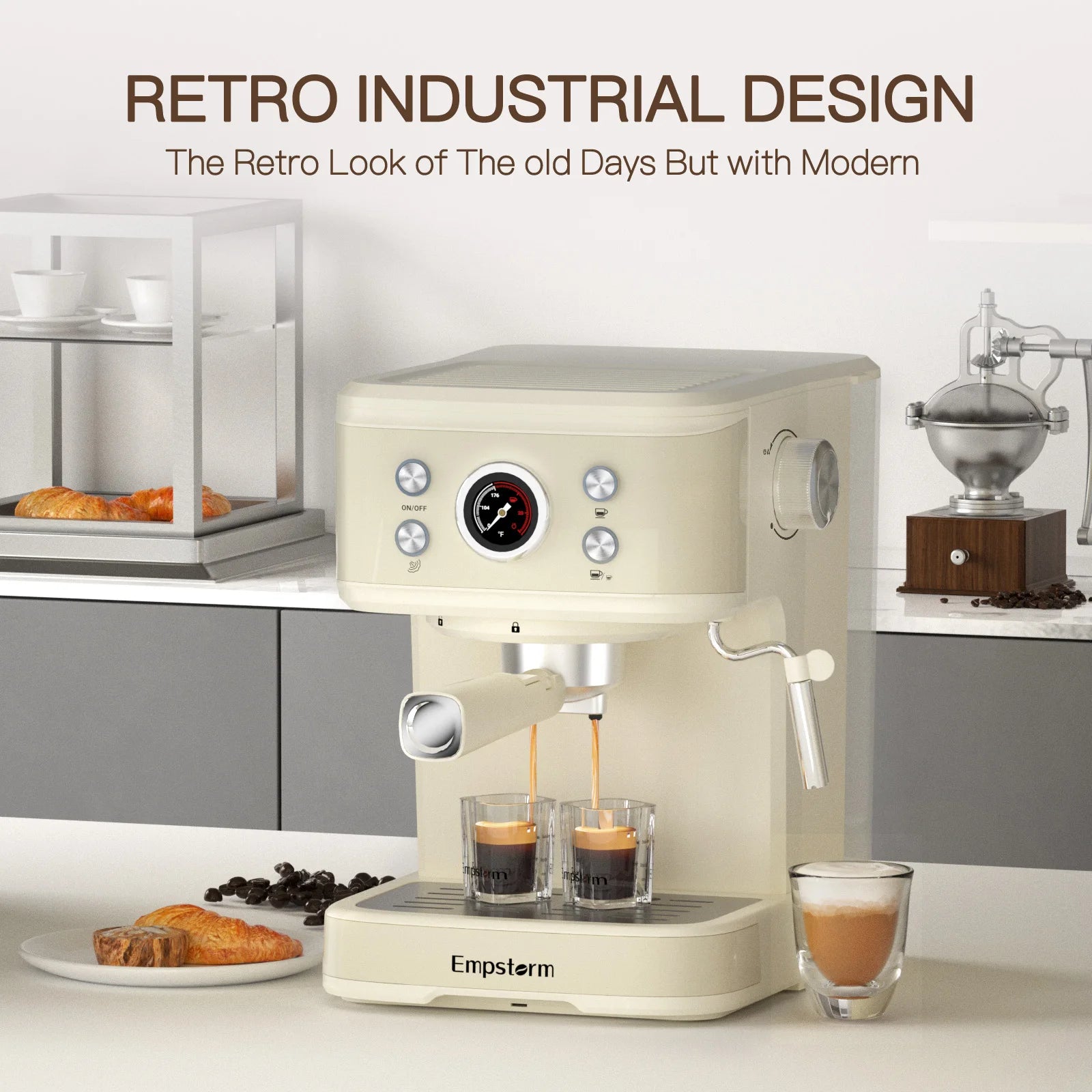 Empstorm 2 in 1 Capsule and Powder Semi-Automatic Coffee Machine Makes Espressos Lattes Cappuccinos for Office Home Hotel Use