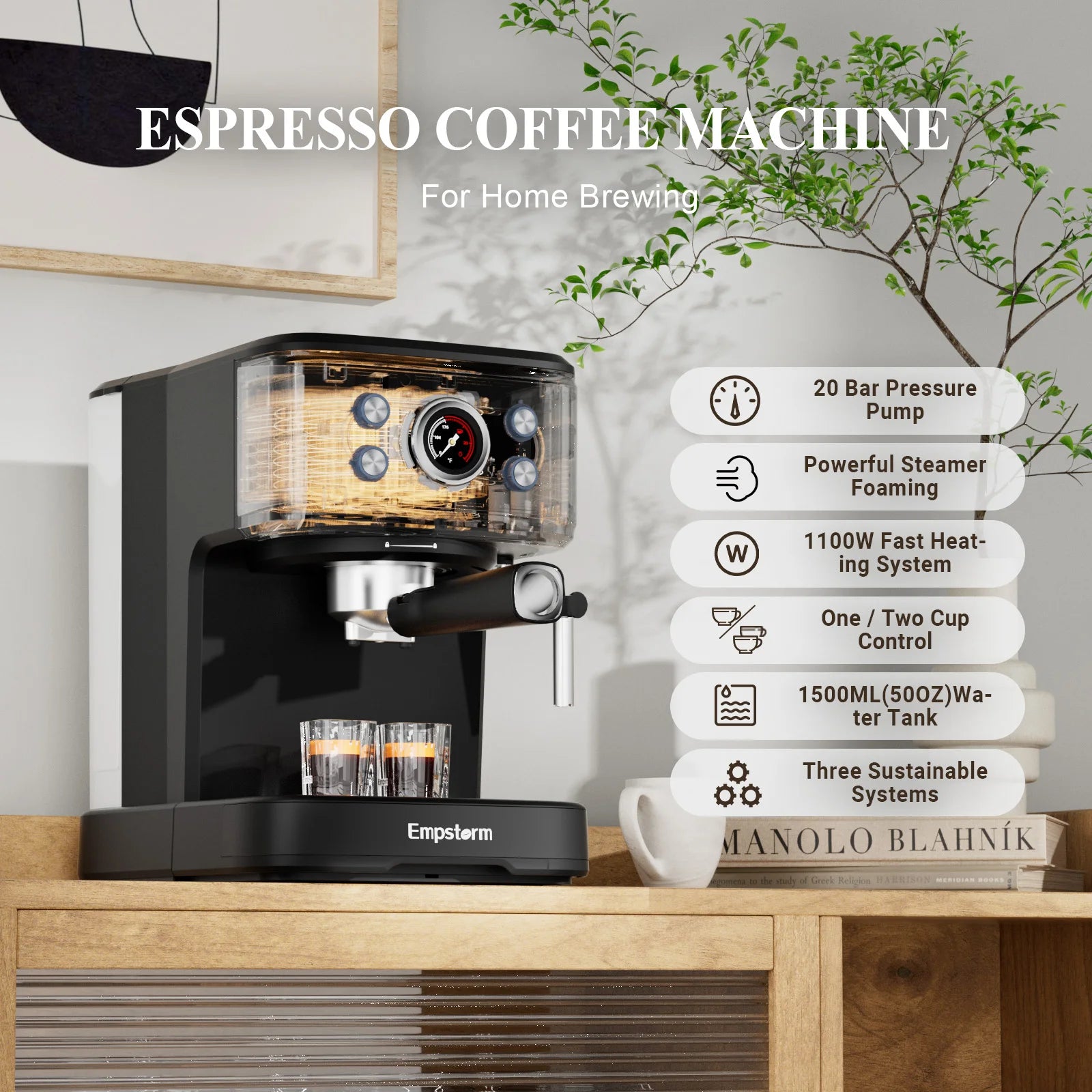 Empstorm 3 in 1 20 Bar Professional Coffee Machine Espresso Semi-Automatic Coffee Maker Machine Stock in the US Local