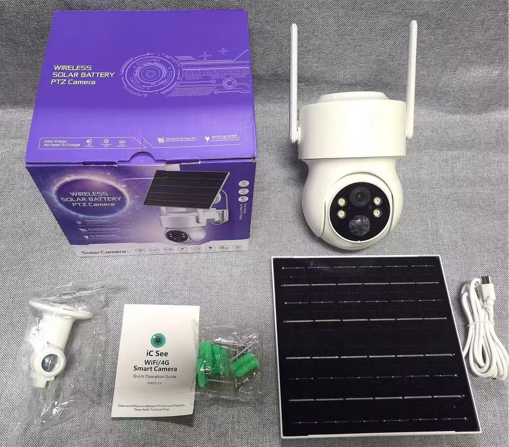 Icsee 3MP WiFi Outdoor Solar PTZ CCTV IP Security Camera Home 360 Ptz Mini Solar Surveillance System with Built-in Mic