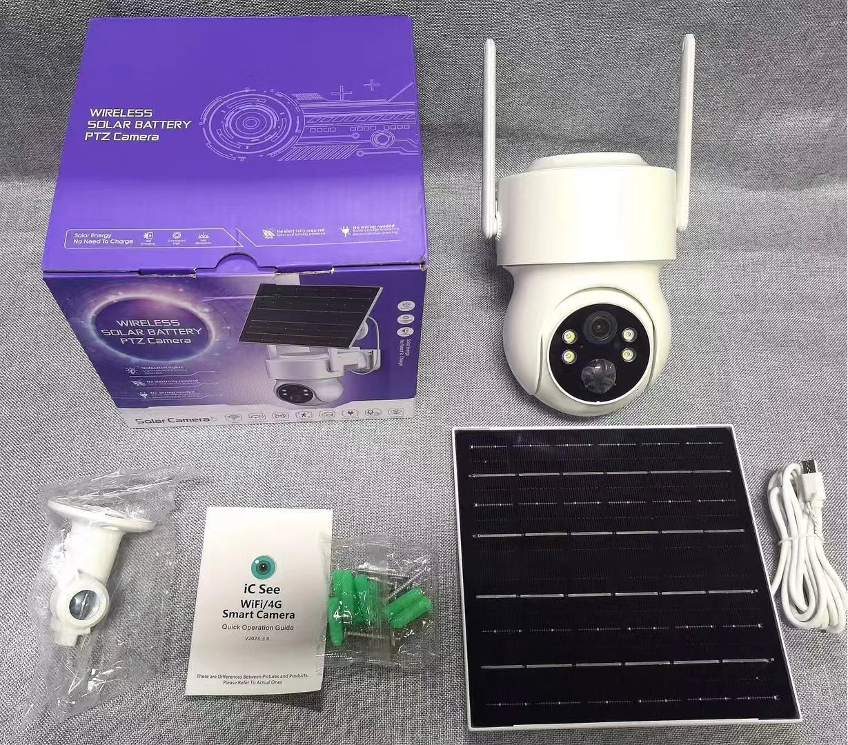 Icsee 3MP WiFi Outdoor Solar PTZ CCTV IP Security Camera Home 360 Ptz Mini Solar Surveillance System with Built-in Mic