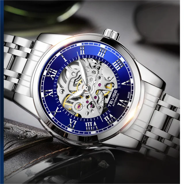 TEVISE T9005D 9005D Mechanical Luxury Charm Hollow Luminous Automatic Life Waterproof Stainless Steel Strap Men's Watches