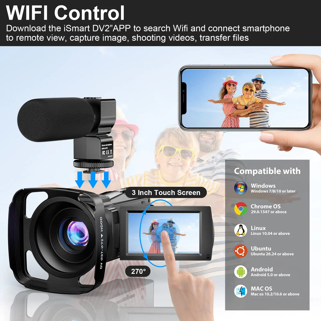 HDV255K Professional 16X Zoom WiFi Outdoor 5K HD Video Camera with SD Card 3.0-inch Touch Screen Anti-shake Good Price China