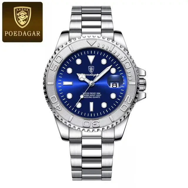 POEDAGAR Luxury Men Watch Business Quartz Watches Sports Waterproof Luminous Date Stainless Steel Men's Watches