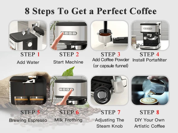 Empstorm 2 in 1 Capsule and Powder Semi-Automatic Coffee Machine Makes Espressos Lattes Cappuccinos for Office Home Hotel Use