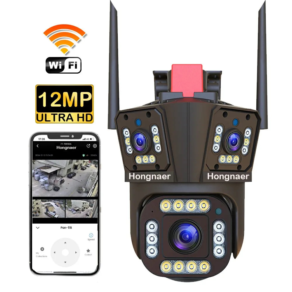 New Trend 12MP WiFi IP 3 Lens PTZ Camera Home Surveillance 6K Outdoor WiFi Security CCTV Network Cameras
