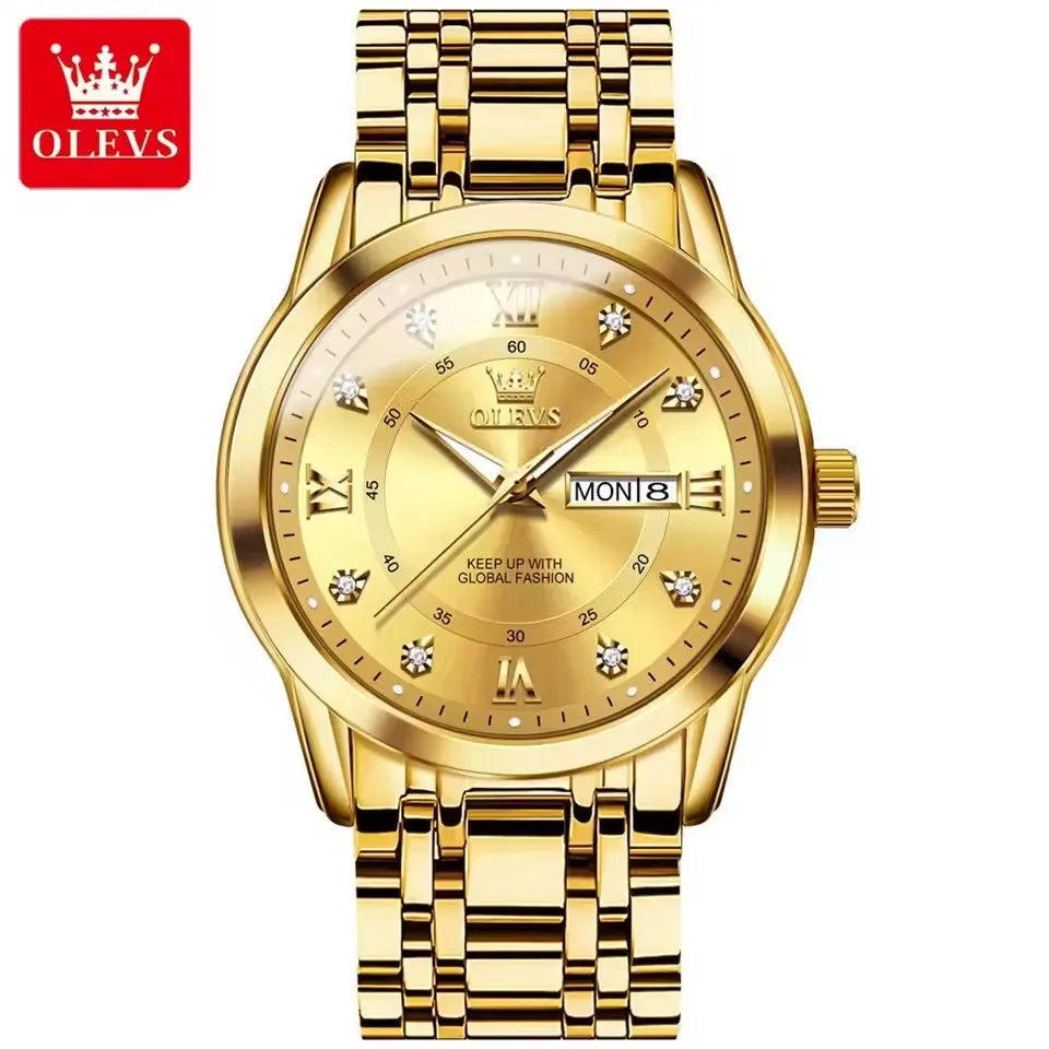 OLEVS 5513 Men's Watches Fashion Gold Hot Quartz Watch for Man Stainless Steel Waterproof Luminous Wrist Watch Date Week