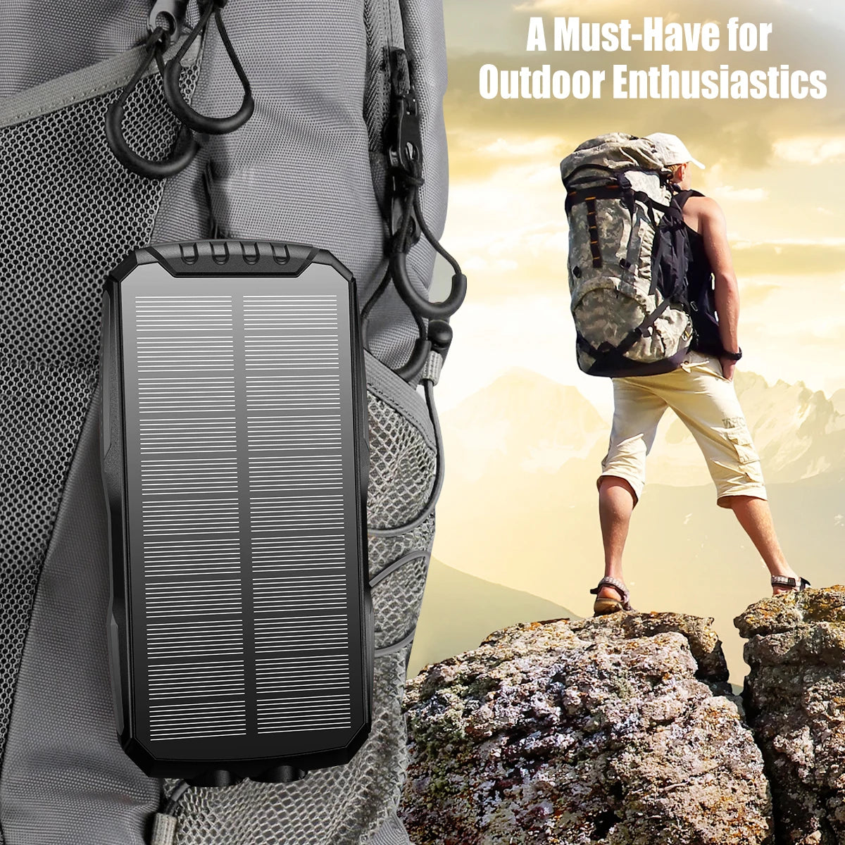 New Products 2025 Waterproof 25000mAh Outdoor Camping Hiking Rechargeable Battery Pack Charger Type-C Solar Power Bank 20000mAh