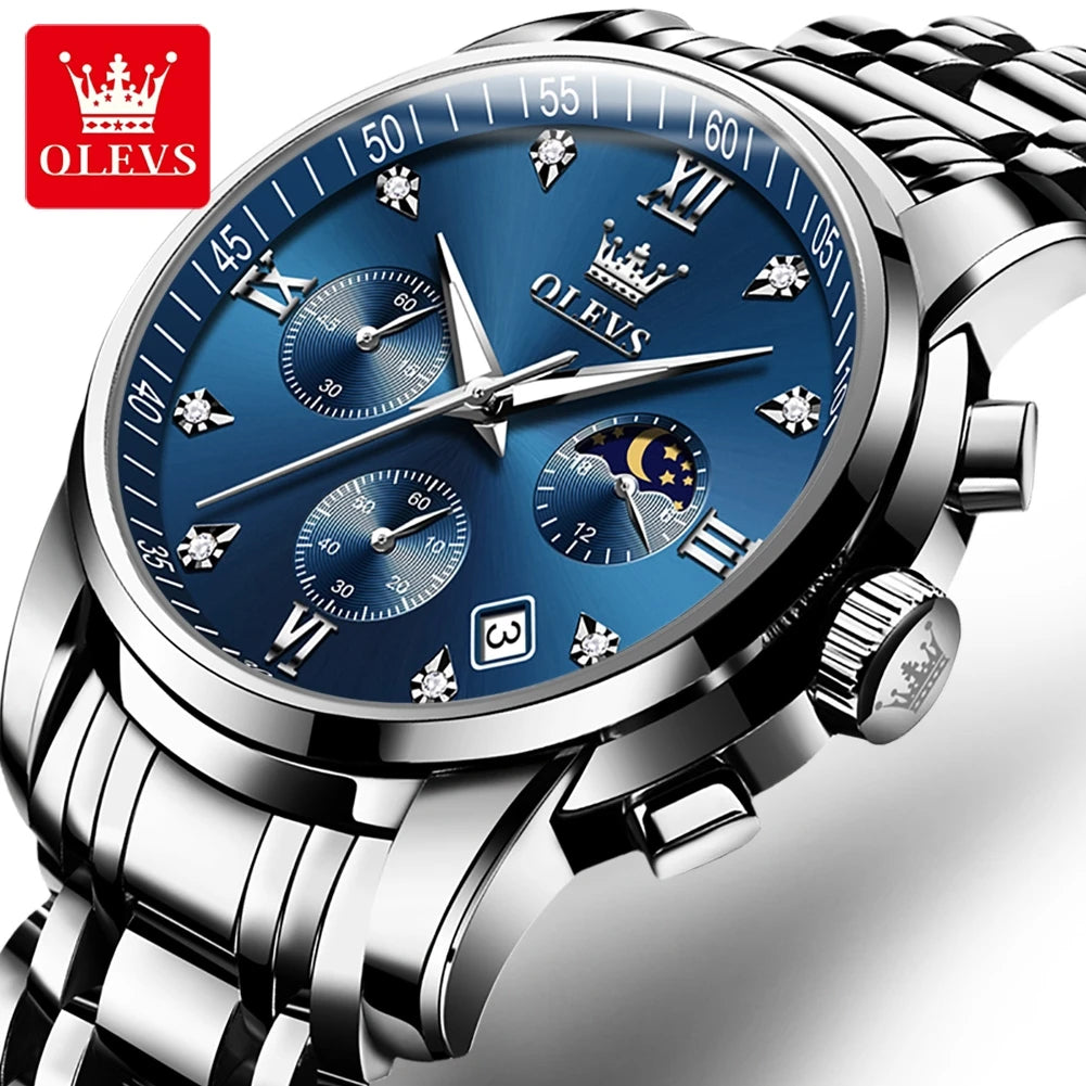 HYX Latest OLEVS 2858 Real Fashion Business Sports Style Timing Men's Watches Quartz Stainless Steel Waterproof Watch