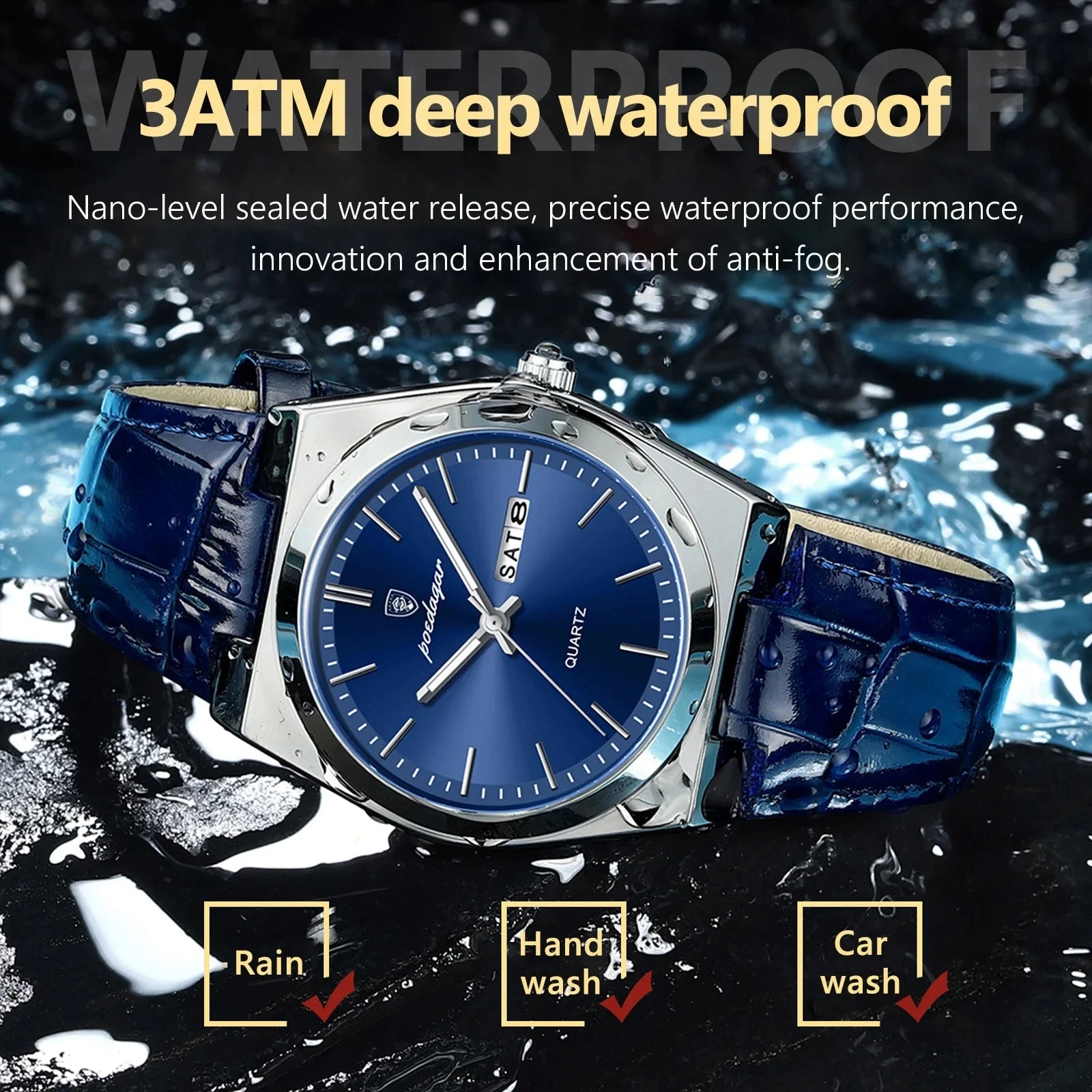 POEDAGAR 930 Luxury Watch for Man Waterproof Luminous Date Week Leather Men Watch Casual Quartz Men's Watches Male Clock