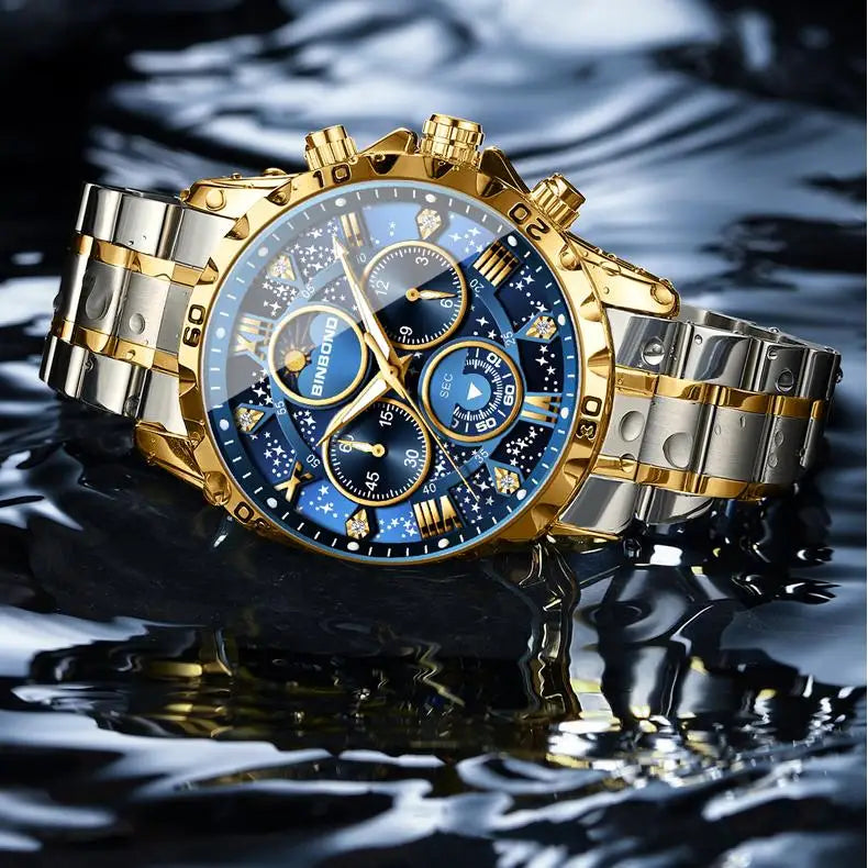 Binbond B7741 7741 Waterproof Luminous Chronograph Original Men Clock Sports Date Stainless Steel Quartz Men's Watches Reloj