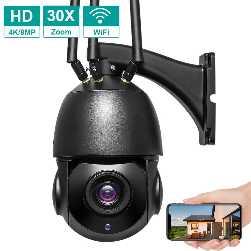 4G Ptz Wifi Cctv Camera Home Secure Camera System Wireless 8Mp 4K 30X Ptz Ip Speed Dome Camera Auto Tracking