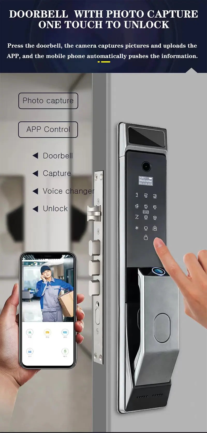 S914max 3D Face Door Lock Home Security Smart Camera Tuya  Wifi  Password Fingerprint RFID Card Aluminum Alloy Smart Door Lock