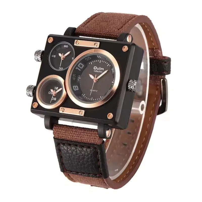 Oulm Brand 3595 Men's Watches Top Luxury Unique Designer Business Fashion Reloj Leather Strap Japan Movt Quartz Watches for Men