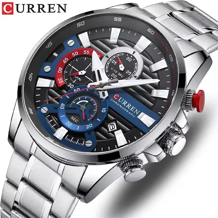 CURREN 8415 Casual Quartz Wristwatch Auto Date Clock Reloj Chronograph Fashion Stainless Steel Original Men's Watches For Male