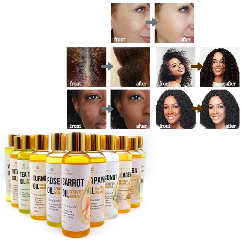 100% Natural Organic Body Care Oil Arbutin Papaya Carrot Turmeric Jojoba Coconut Collagen Skin Care Essential Oil for Women