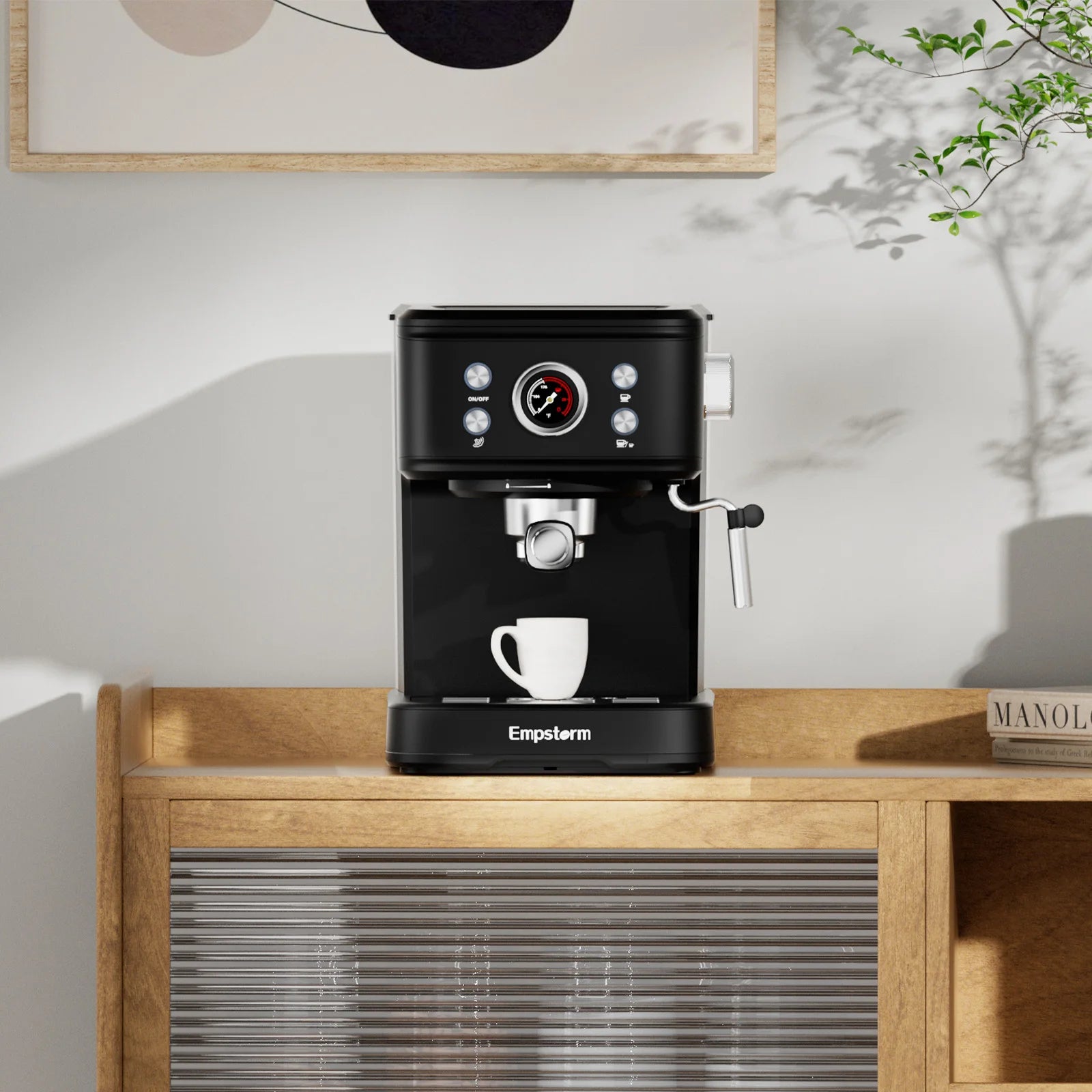 Empstorm 2 in 1 Capsule and Powder Semi-Automatic Coffee Machine Makes Espressos Lattes Cappuccinos for Office Home Hotel Use