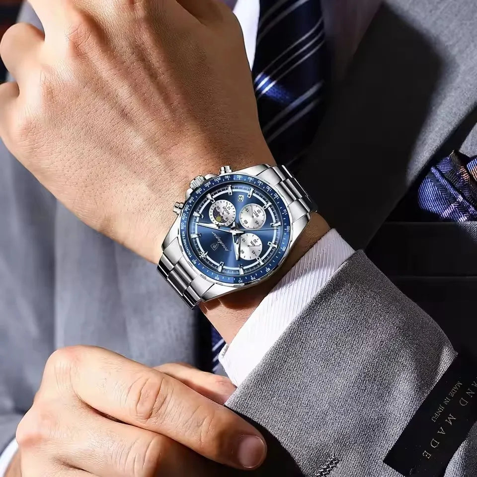 POEDAGAR 879 Sports Watch Waterproof Luminous Chronograph Stainless Steel Original Men Clock Date Man Quartz Men's Watches Reloj