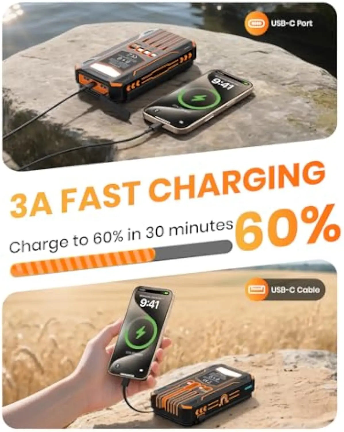 Built in Cables 20000mAh Solar Power Bank with Foldable Solar Panels PD 225W Fast Charging  for Phone and Watch