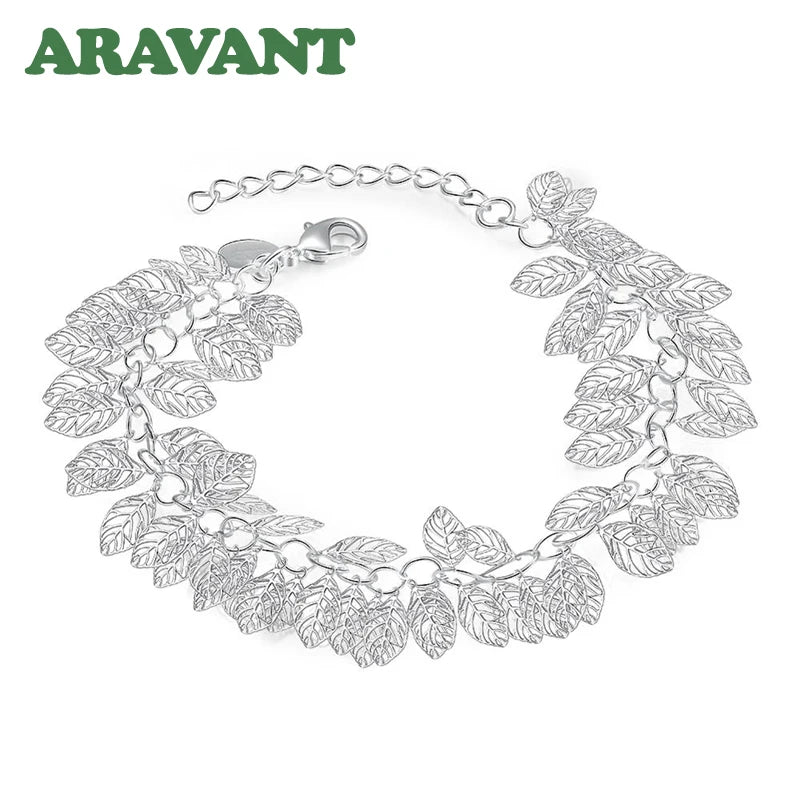 Aravant 925 Silver Multi Leaves Bracelet Chain For Women Fashion Jewelry Gifts